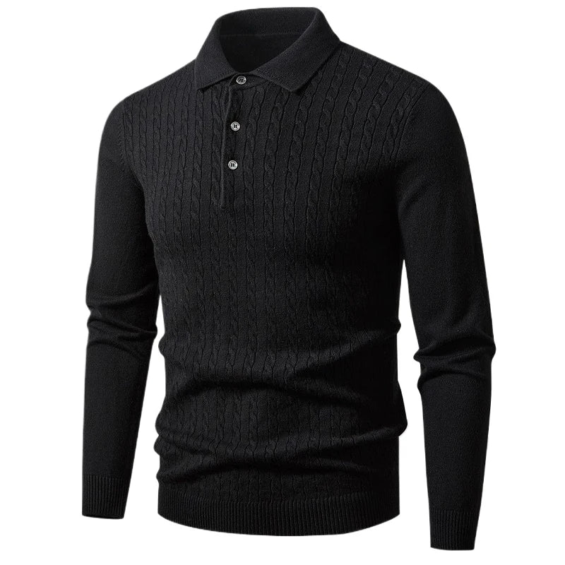 Men's Cable Knit Button Neck Collared Jumper