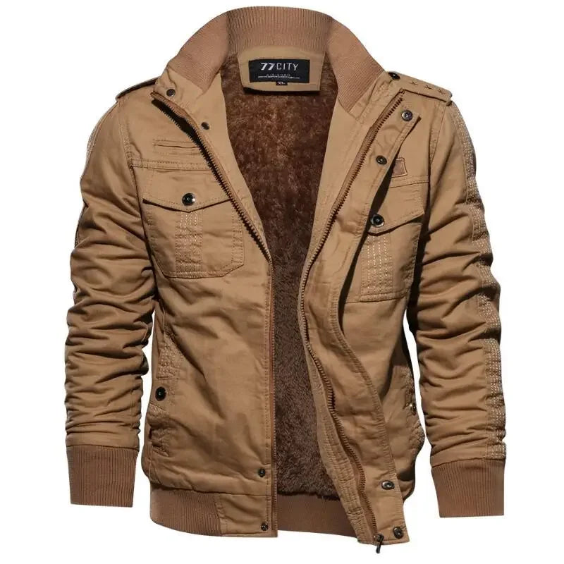 Men's Utility Field Jacket – Long Sleeve Coat with High Collar and Multiple Pockets
