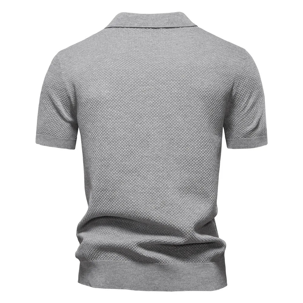 Men's Classic Short Sleeve Polo Shirt with Textured Pattern