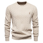 Men's Cable Pattern Sweater Ribbed Hem Crewneck Pullover