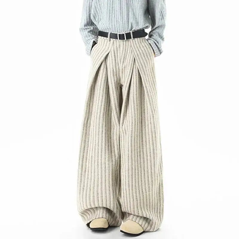 Men's Pleated Wide Leg Pinstripe Full Length Trousers