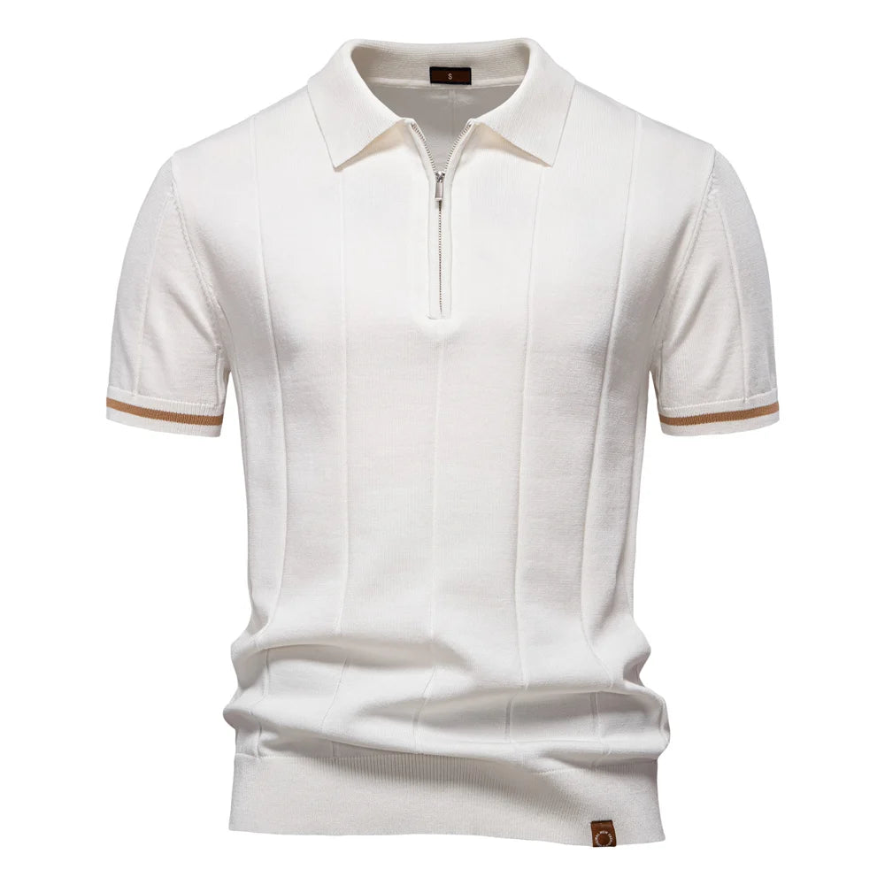 Men's Collared Short Sleeve Polo Shirt with Quarter Zip Closure