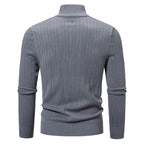 Men's Knitted Quarter Zip Jumper – Long Sleeve Ribbed Sweater with Stand Collar