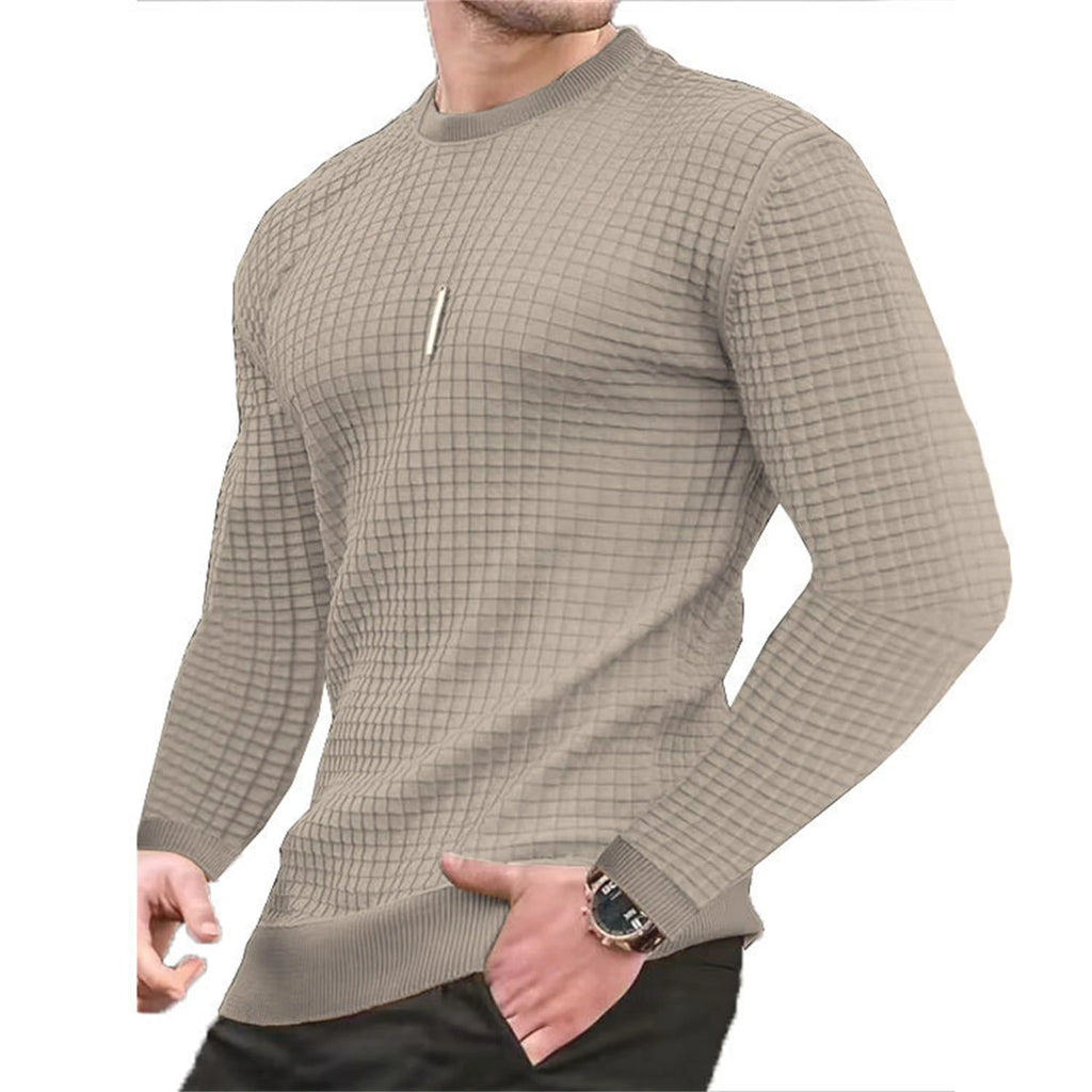 Men's Grid Pattern Crew Neck Knit Jumper