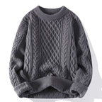 Men's Cable Knit Jumper with Crew Neck and Ribbed Trims