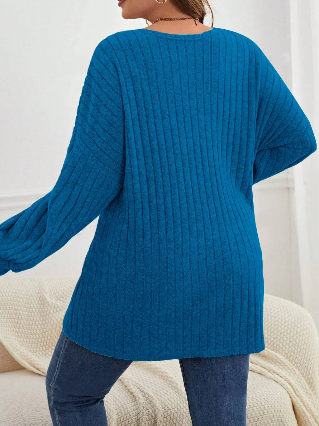 Women's Ribbed Knit Cardigan – Longline Open Front Jumper with Long Sleeves