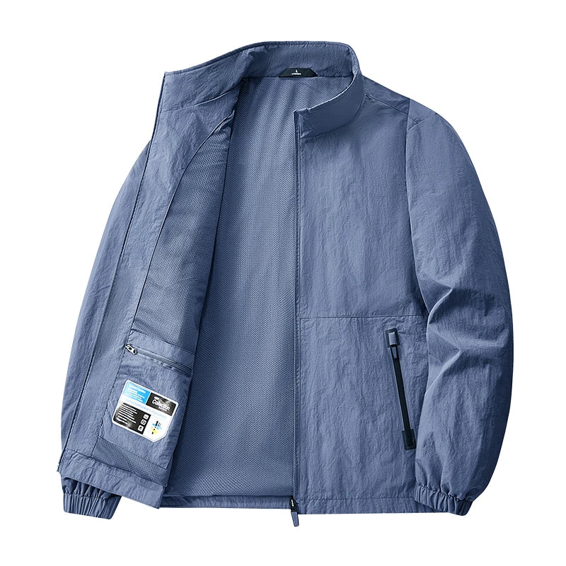 Men's Bomber Jacket – Stand Collar, Full Zip, Long Sleeves and Side Pockets