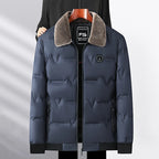 Men's Puffer Jacket – Quilted Winter Coat with Zip Front, Long Sleeves and Fur Collar