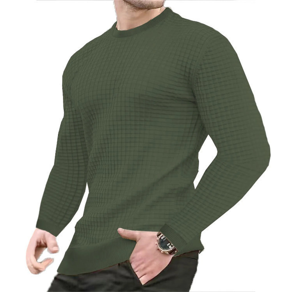 Men's Grid Pattern Crew Neck Knit Jumper