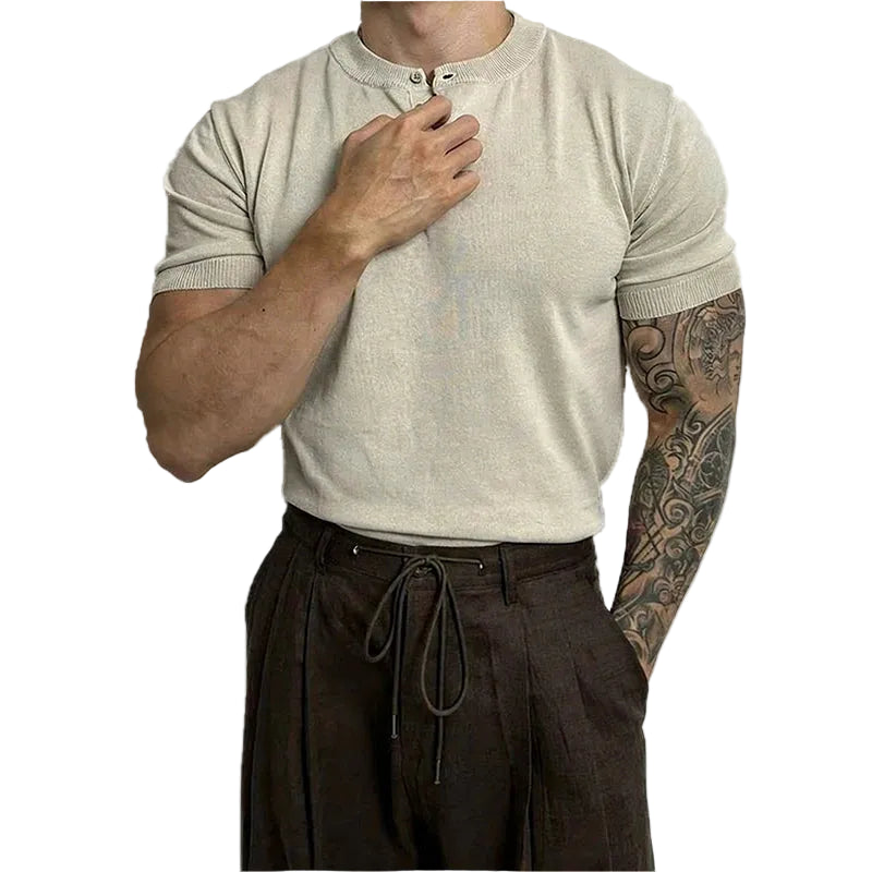 Men's Round Neck Henley Shirt
