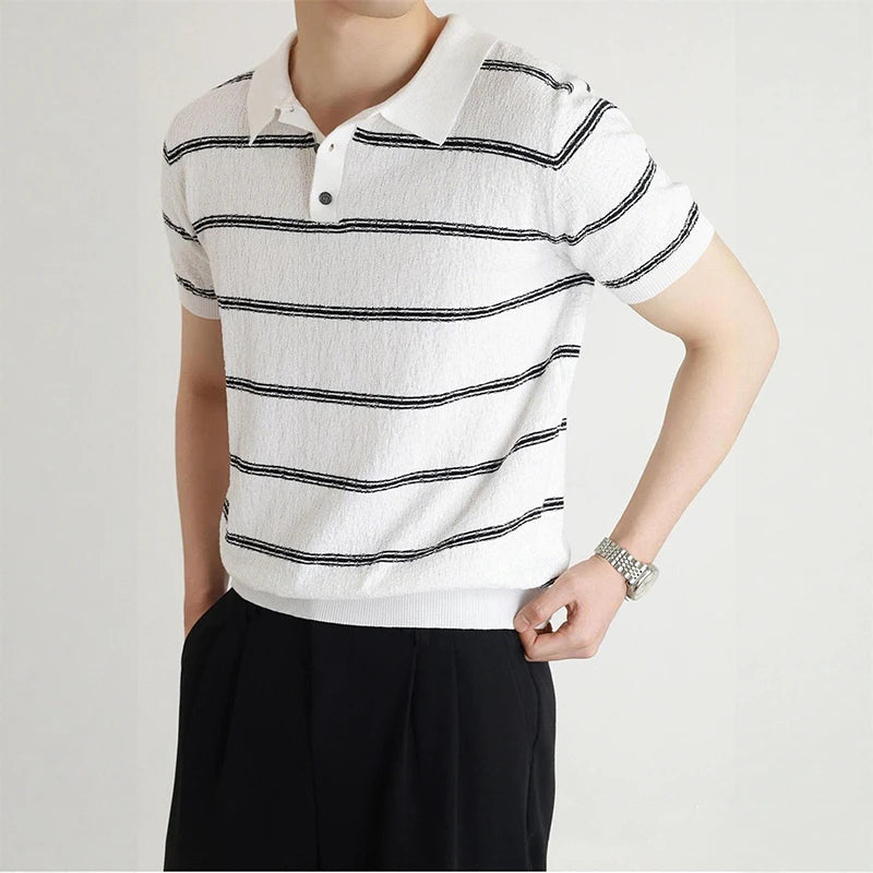 Men's Stripe Pattern Collared Polo Shirt