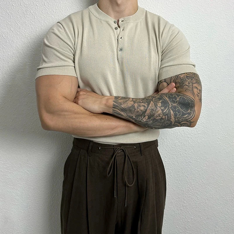 Men's Round Neck Henley Shirt