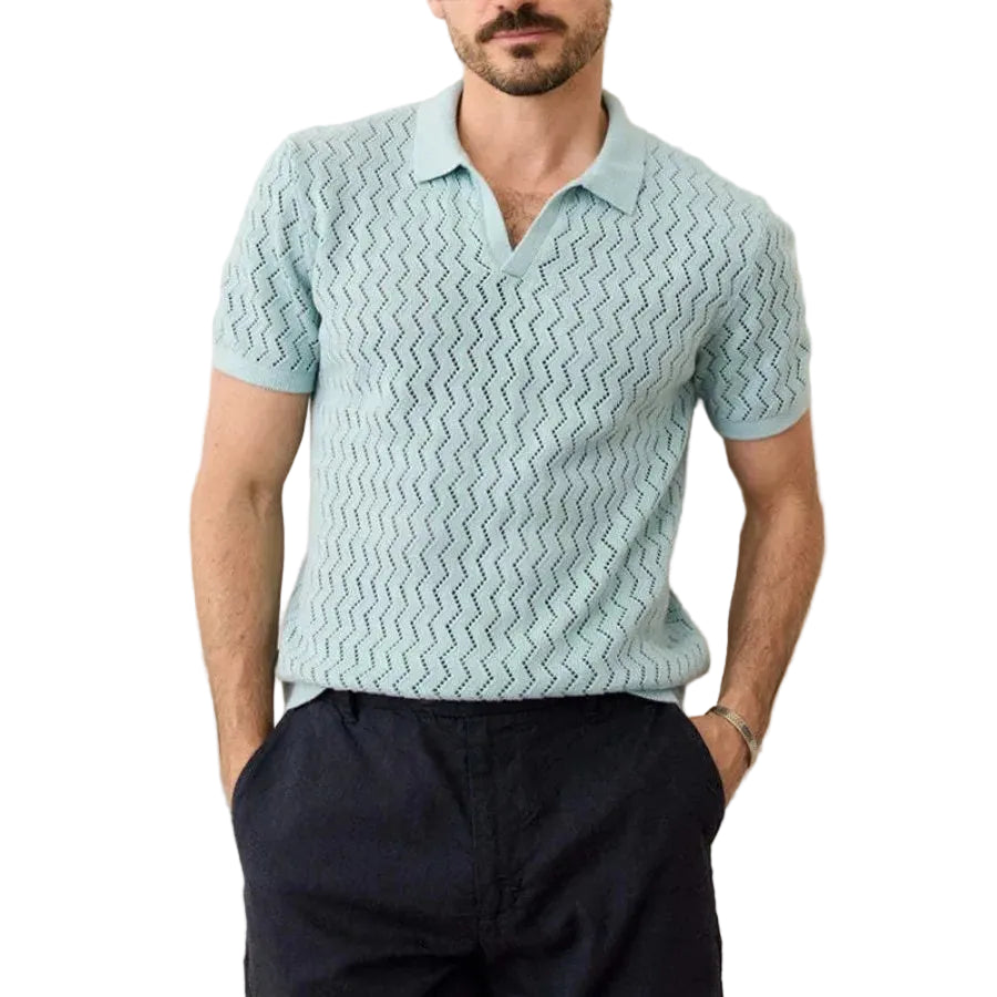 Textured Polo Top With Open Neck
