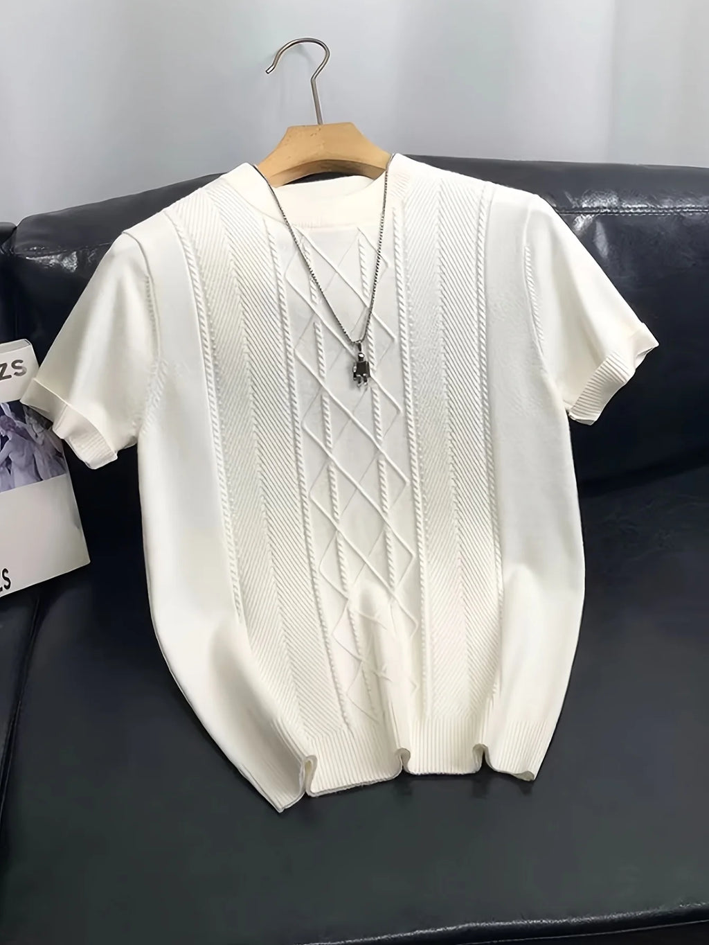 Men's Short Sleeve Cable Detail Top