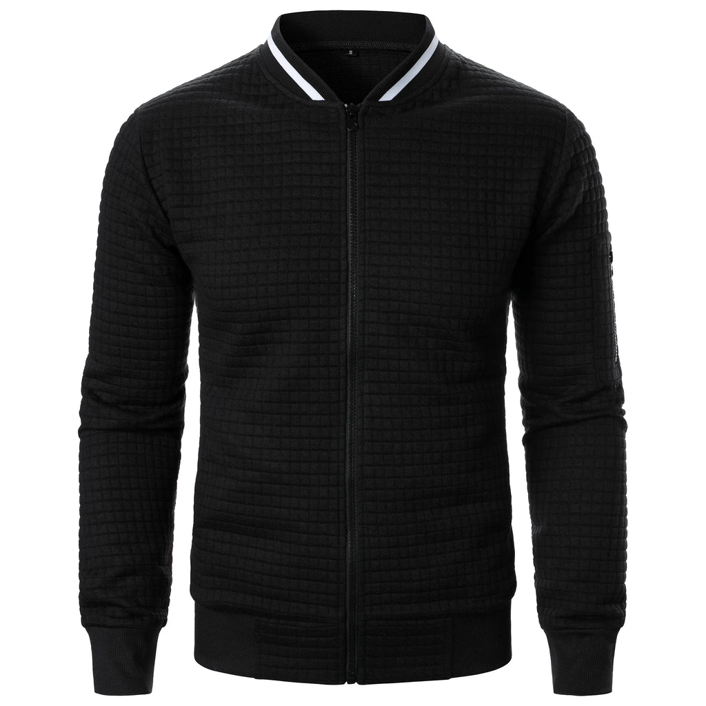 Men's Full-Zip Knitted Jacket – Stand Collar Long Sleeve Sweater with Zipped Pockets