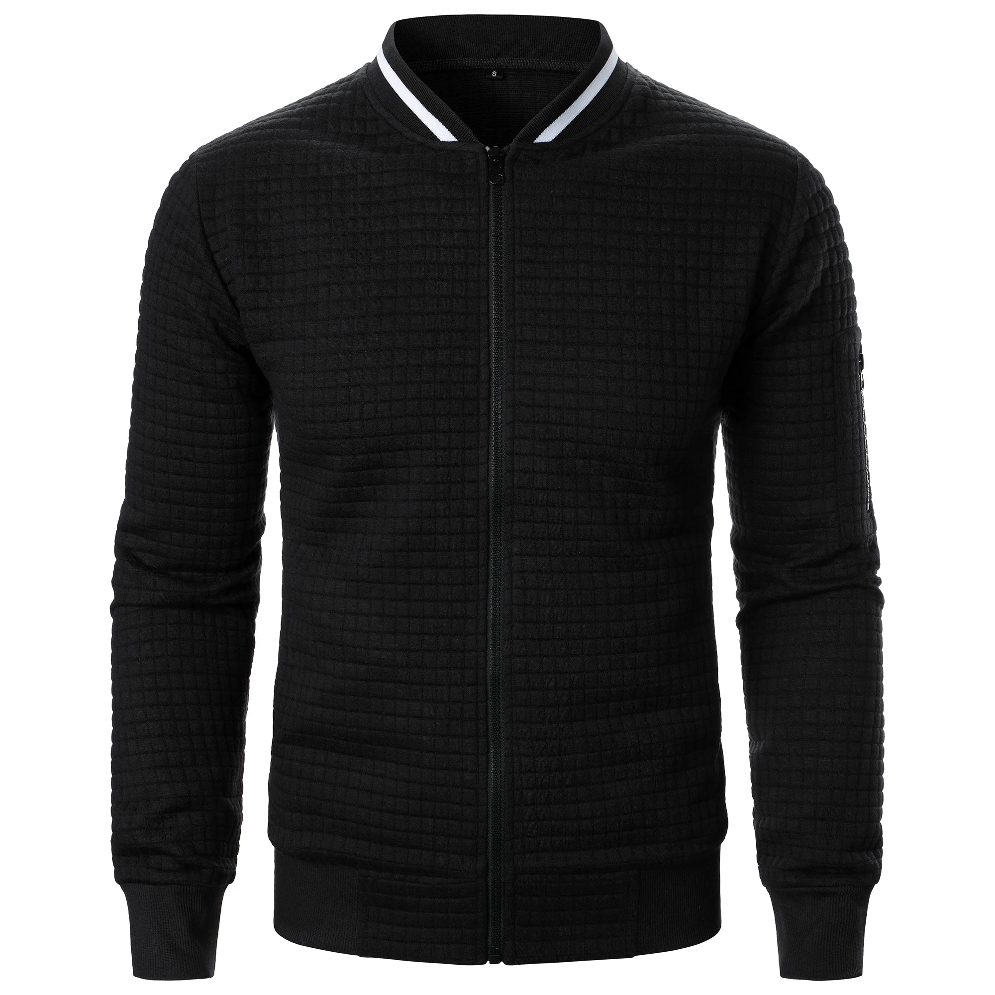 Men's Full-Zip Knitted Jacket – Stand Collar Long Sleeve Sweater with Zipped Pockets