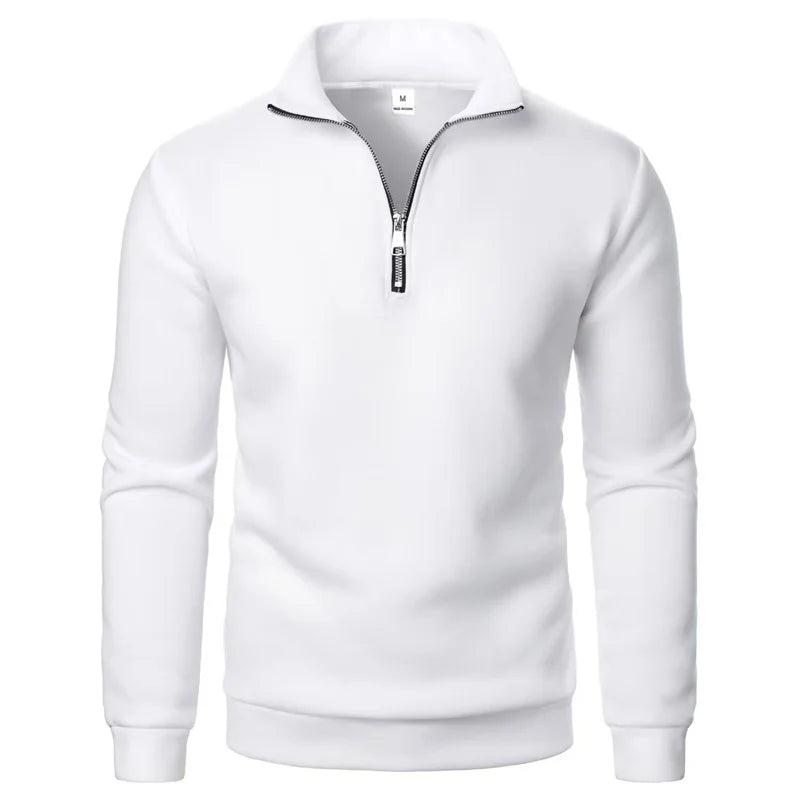Men's Zip Neck Jumper with Ribbed Cuffs