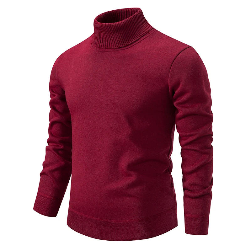 Men's Turtleneck Knit Pullover Sweater Ribbed Cuffs