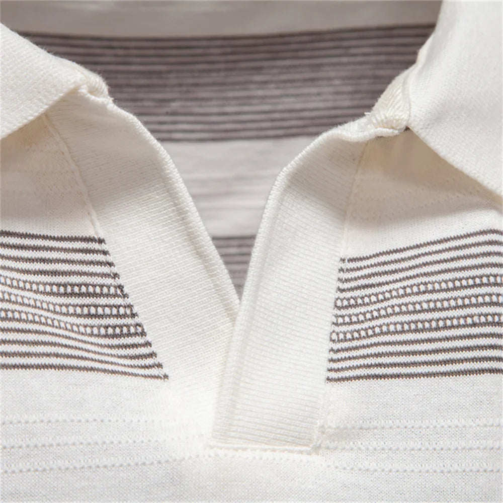 Men's Everyday Short Sleeve Polo Shirt with Striped Pattern