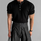 Mens Ribbed Texture Henley Polo Shirt