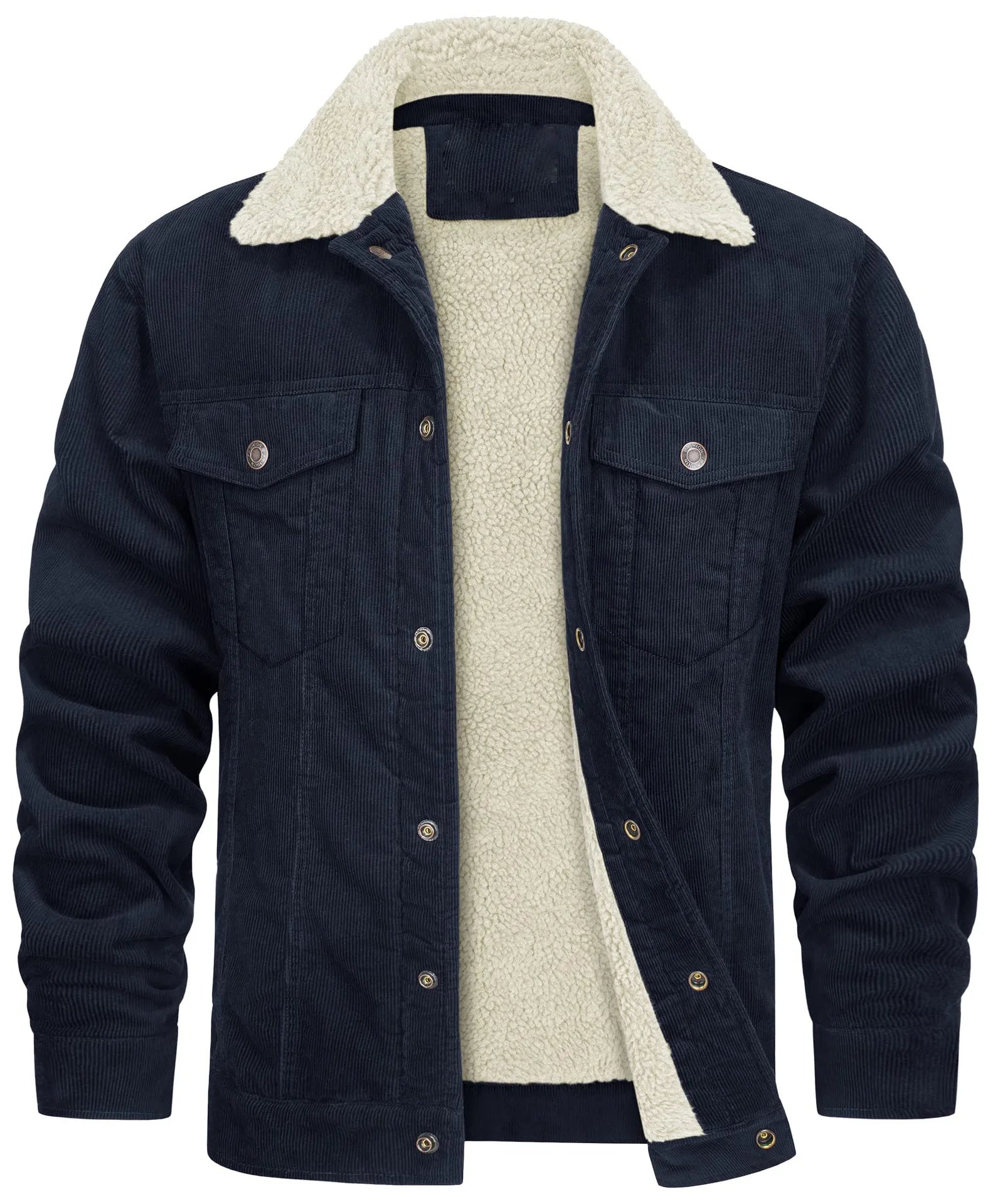 Men's Corduroy Jacket with Sherpa Lining – Long Sleeve Button Front Coat