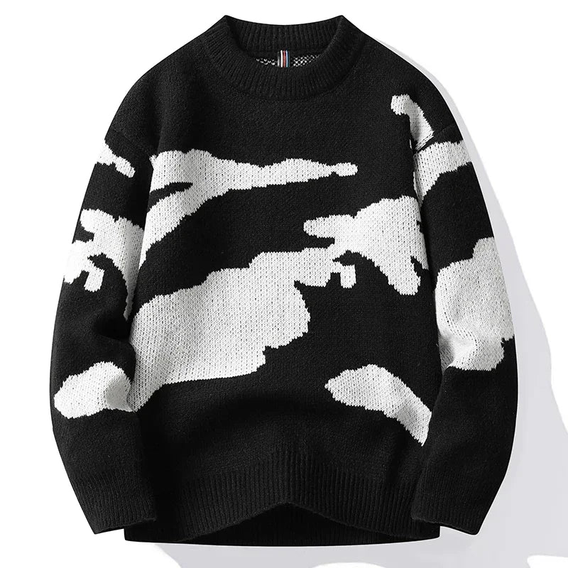 Men's Camouflage Knit Jumper with Crew Neck Pattern