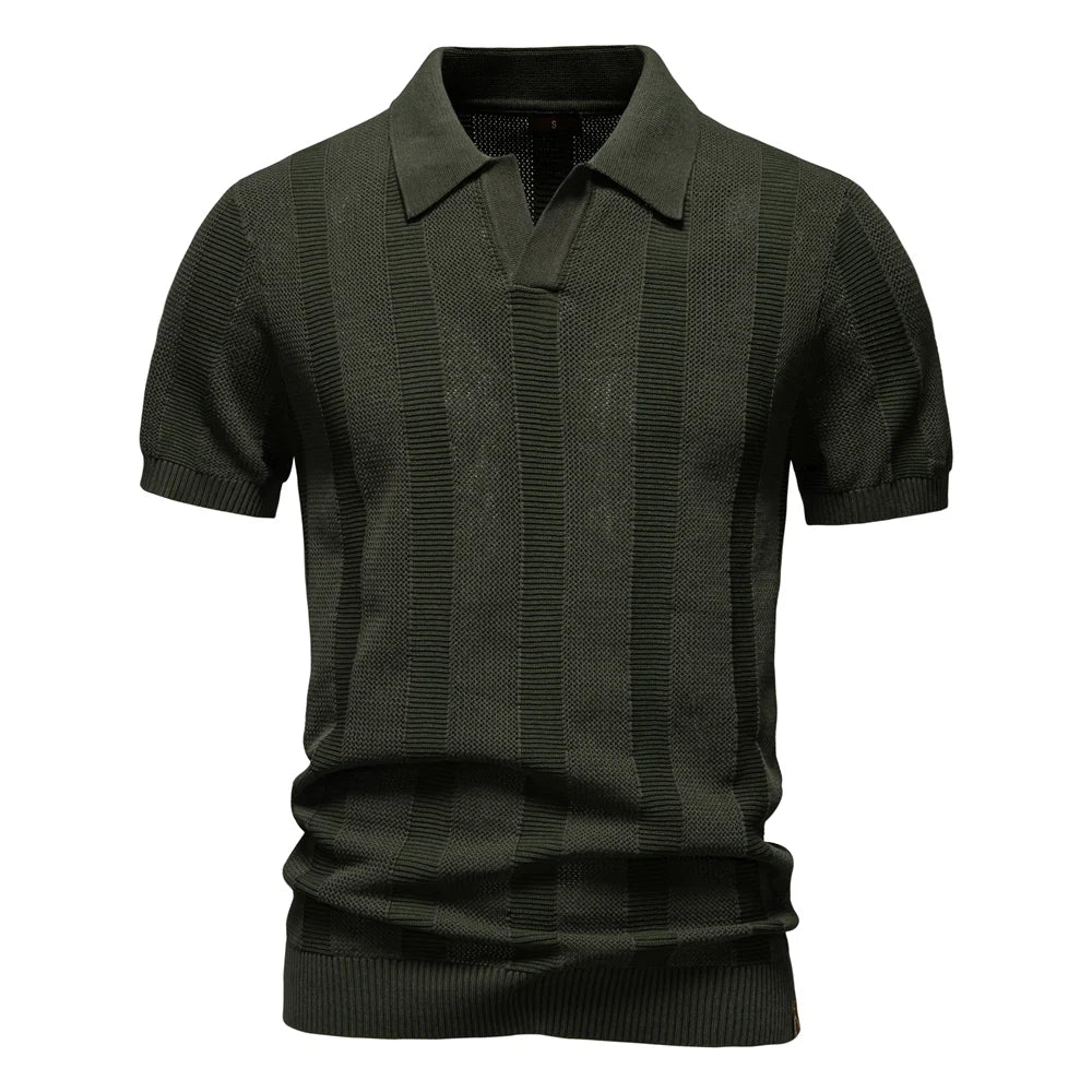 Men's Classic Polo Shirt with Short Sleeves and Textured Front