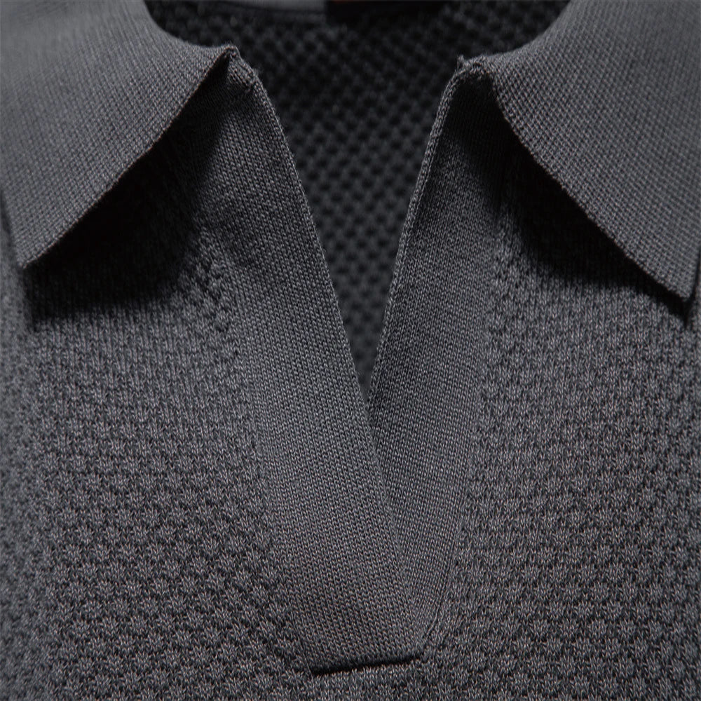 Men's Classic Short Sleeve Polo Shirt with Textured Pattern