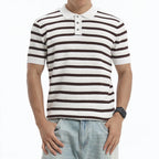 Button Placket Striped T Shirt Men
