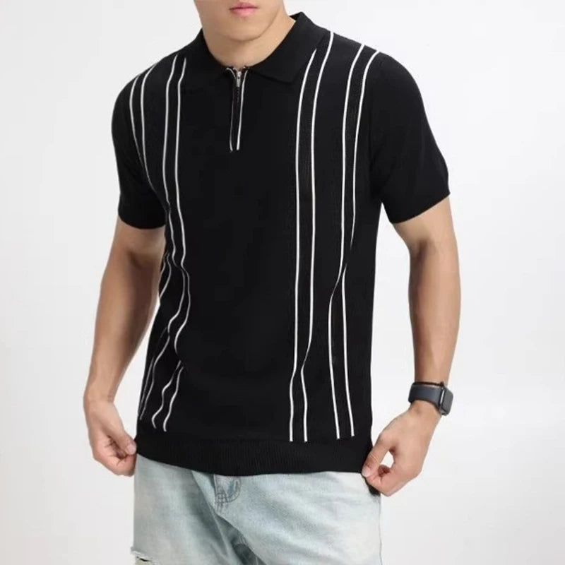 Striped Polo Shirt With Zip Closure