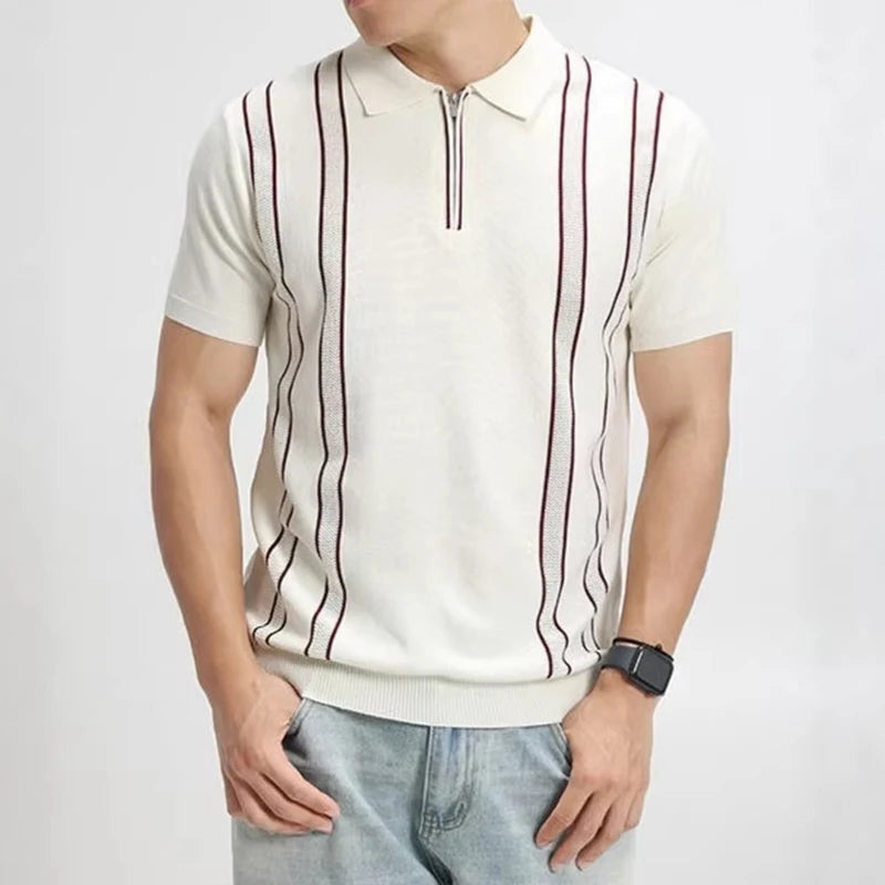 Striped Polo Shirt With Zip Closure