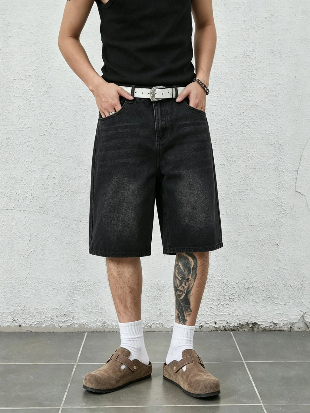Men's Baggy Denim Jorts with Straight Leg Fit