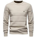 Men's Knitted Crew Neck Jumper – Long Sleeve Textured Sweater with Ribbed Trims