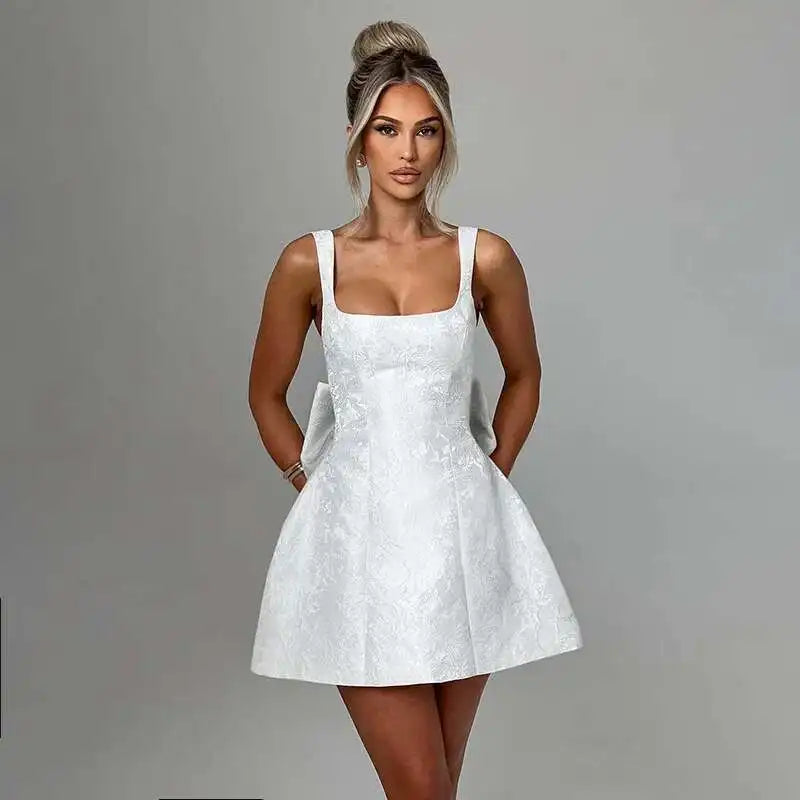 Women's Square Neck Bow Back Mini Dress