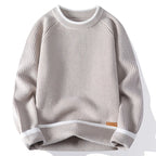 Men's Ribbed Knit Jumper with Crew Neck Long Sleeves