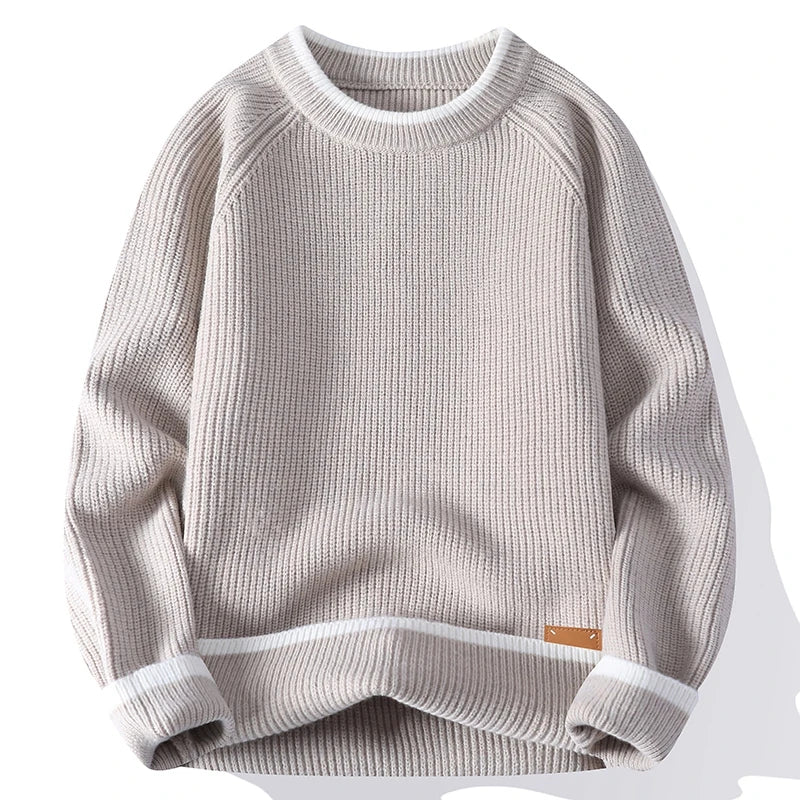 Men's Ribbed Knit Jumper with Crew Neck Long Sleeves