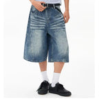 Men's Wide Leg Denim Bermuda Shorts With Classic Pockets