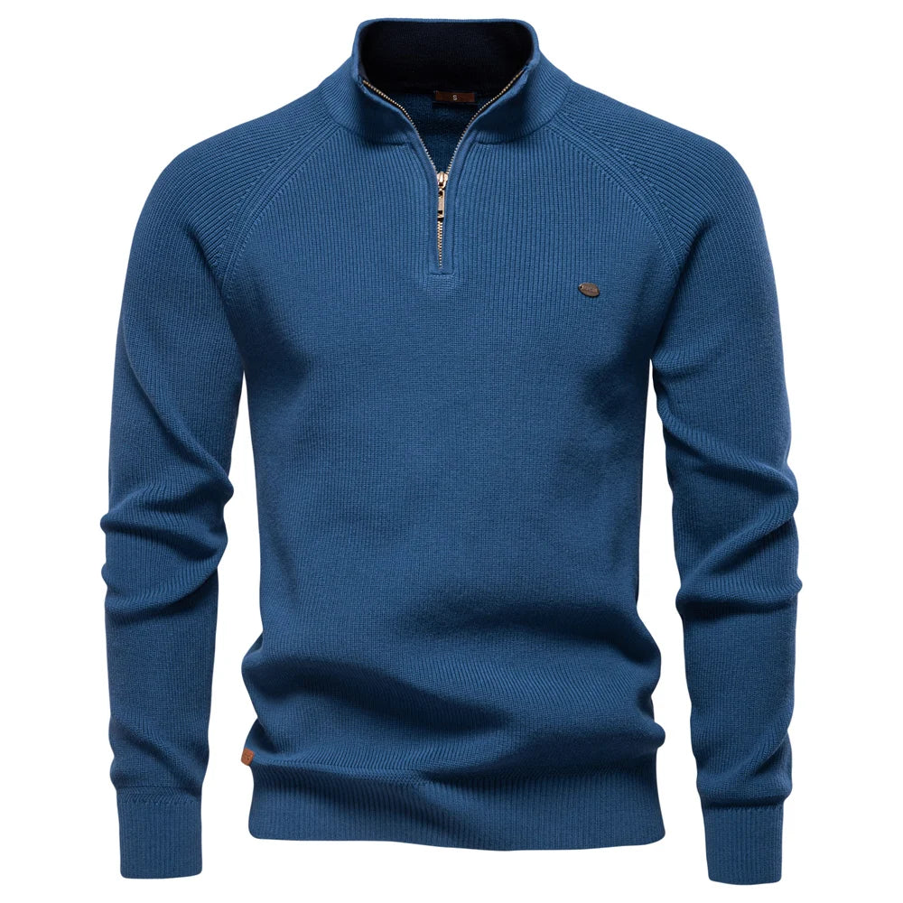 Men's Mock Neck Zip Sweater with Long Sleeve Design Main image
