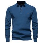 Men's Mock Neck Zip Sweater with Long Sleeve Design