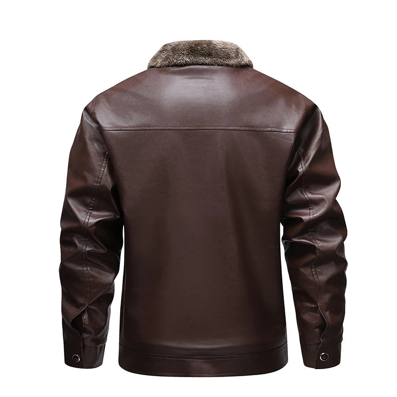 Men's Shearling-Lined Jacket – Long Sleeve Zip Front Outerwear with Turn-Down Collar
