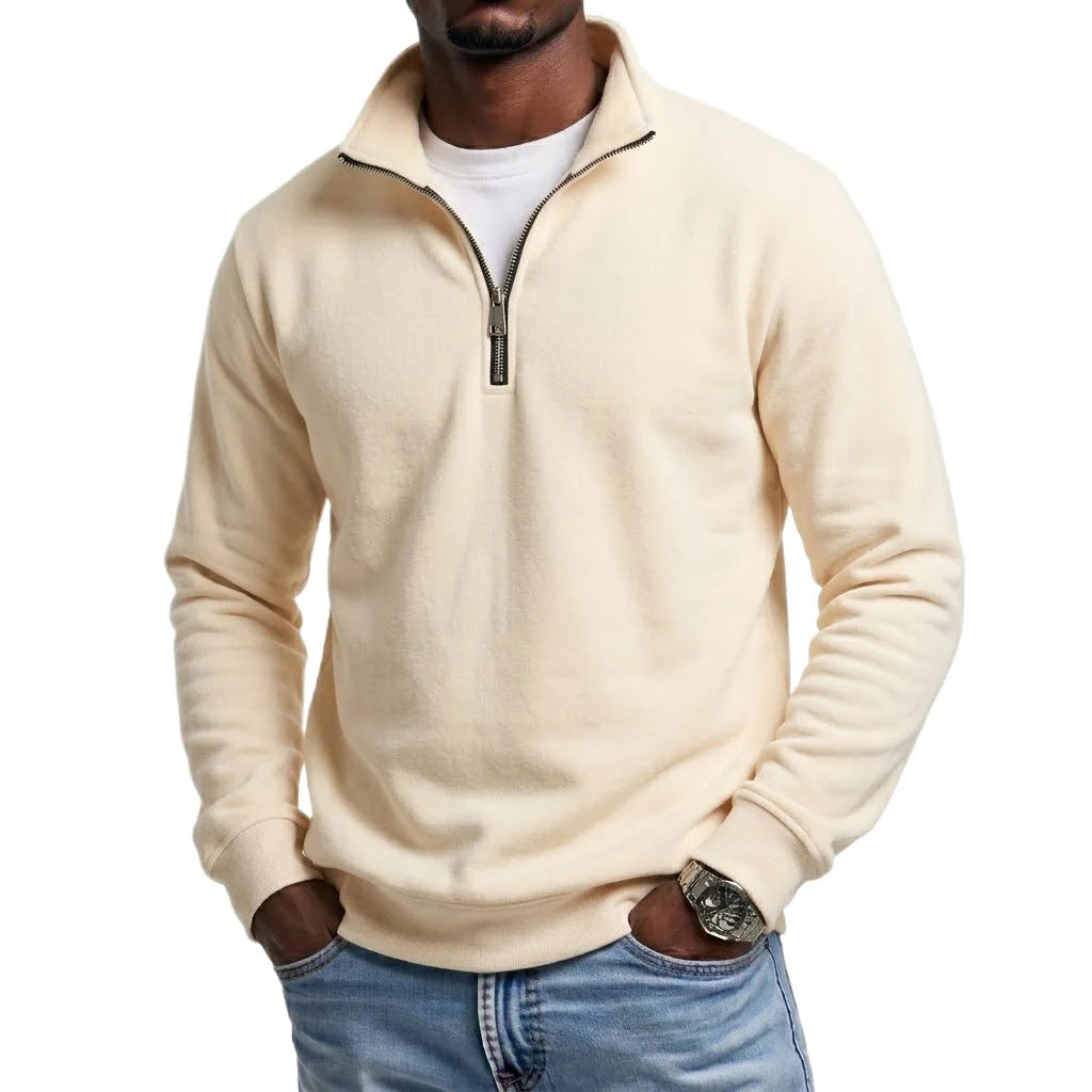 Men's Quarter Zip Stand Collar Knit Jumper