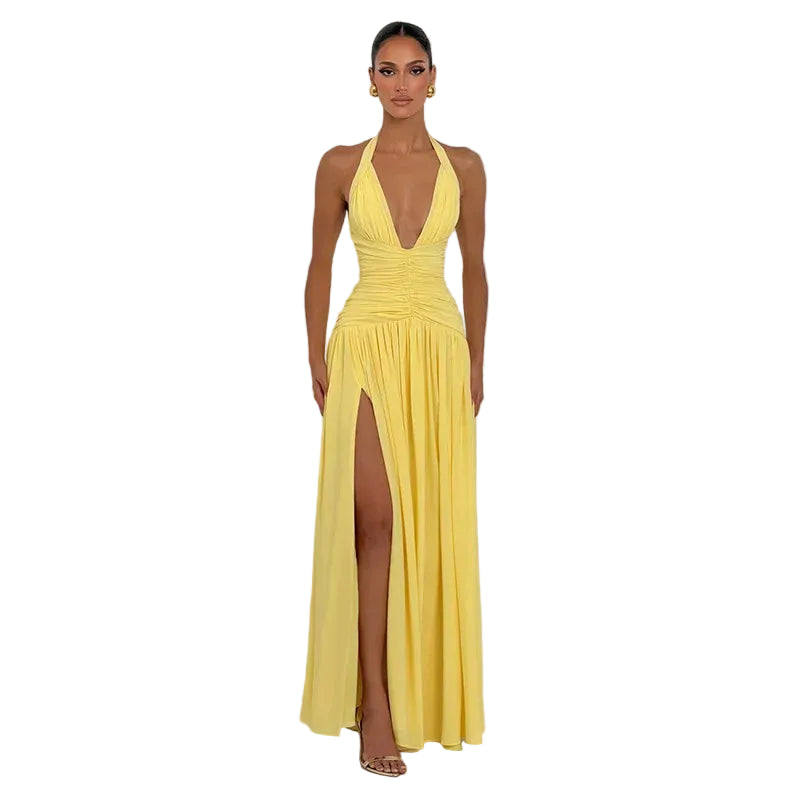 Halter Neck Plunge Maxi Dress Women