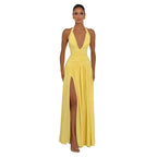 Halter Neck Plunge Maxi Dress Women