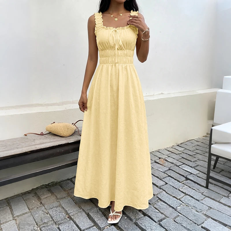 Women's Smocked Ruffle Strap Maxi Dress