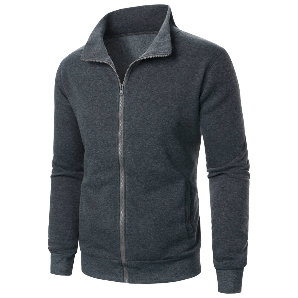 Men's Full Zip Jumper – Long Sleeve Stand Collar Sweater with Ribbed Cuffs