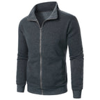 Men's Full Zip Jumper – Long Sleeve Stand Collar Sweater with Ribbed Cuffs