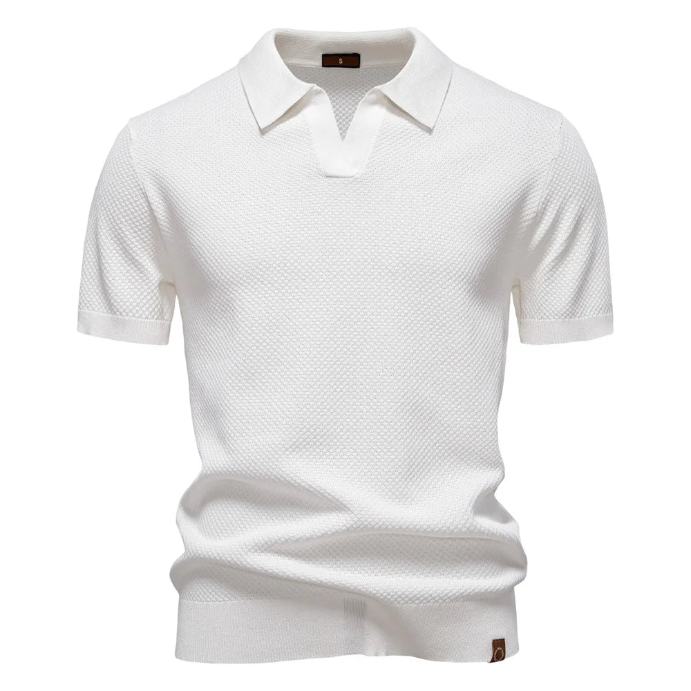 Men's Classic Short Sleeve Polo Shirt with Textured Pattern