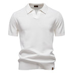 Men's Classic Short Sleeve Polo Shirt with Textured Pattern