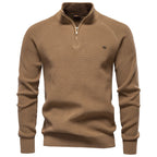 Men's Mock Neck Zip Sweater with Long Sleeve Design