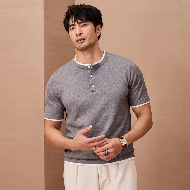 Mens Button Neck Pullover Tee